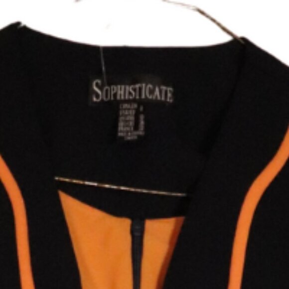 SOPHISTICATE WOMENS SIZE 10 NAVY BLUE AND ORANGE DRESS WITH JACKET - Picture 2 of 7